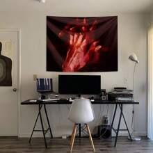 1pc Abstract Hand Pattern Tapestry, Polyester Hanging Wall Decor, Living Room/Bedroom/Office Wall Decoration, Home Decor Party Decoration, Rectangular Printed Kitchen Wall Hanging Cloth With Drape, Includes 3 Wall Nails And 2 Clips - Multicolor - View 2