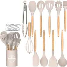 Silicone Kitchenware Set, 10 Pieces Safe Cooking Utensil Set, Wooden Handled Non-Stick Cookware Set, Washable Modern Cookware, Kitchen Supplies & Tools, Great For Cooking And Baking - 22-piece Set - View 6