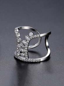 Elegant Asymmetrical Fully Cubic Zirconia Statement Ring, Women Jewelry For Engagement Party, Wedding, And Holiday Gifts - Silver - View 4