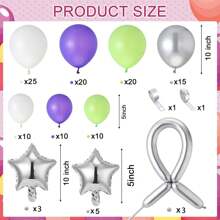Set de 123 piezas/50 piezas de arco de guirnalda de globos Buzz con globos de látex morados, verdes y plateados de 10" y 5", y globos de lámina de cohete y estrella, perfecto para decoraciones de fiesta de cumpleaños con tema de inspiración