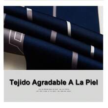 Pijama Tipo Seda Conjunto,Pantalones de Manga Larga Con Bolsillo,Azul Marino con Rayas Blancas,Negro,Se Pueden Usar Tres Tallas Hasta 90 kg. - Azul Marino - Ver 6