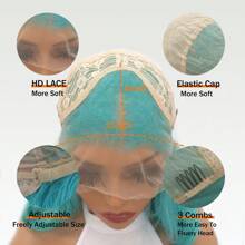 26 Inch 13*4 HD Transparent Lace Frontal Wigs Long Straight Blue Wigs Synthetic Heat Resistant Fiber Hair Wig Premium Lake Blue Silk Straight 13x4 Hairpiece Wigs For Women With Glueless Lace Natural Straight Wigs 180% Density Colored Wigs - 藍色 - 查看 5