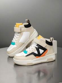 1 Pair Children's Casual Fashion High-Top Color Block Sports Shoes For Boys And Girls, Suitable For All Season - Khaki - View 3