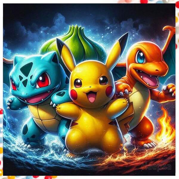 pokemon 5D DIY Diamantmalerei Set - Cartoon, Animation, Pokemon, runde Acryl Kristalle, Leinwand Bastelset, Diamantkunstmalerei, Heimdekoration, Diamantkunst, Sammlerliebhaberstück, ideales Geschenk für Familie und Freunde, Feiertage
