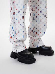 马赛克仿旧镂空彩绘休闲宽松时尚男士牛仔裤