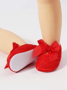 1 paire de chaussures bébé design nœud papillon mignon, chaussons plats souples antidérapants pour intérieur et extérieur pour bébé