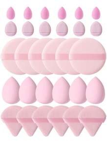 5/15/30/60/80/100PCS Makeup Tools Set Including:10PCS Makeup Sponges+10PCS Mini Makeup Sponges+10PCS Triangle Powder Puffs+10PCS Mini Air Cushion Pwder Puffs+10PCS Circular Powder Puffs - Pink - View 18