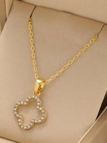 Shiny Fashion 4-Piece Stainless Steel Cubic Zirconia Clover Women Jewelry Set, Including Bracelet, Bangle, Necklace, Ring - Yellow Gold - View 17