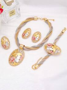 Elegante vlinderornament kubieke zirkonia kettingset, mode bruids bruiloft feest sieraden accessoires, populair in Afrika en Dubai