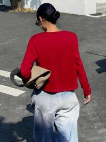 2pcs Set: Fine Knitted Cardigan + Fine Knitted Vest, Wavy Hem - Burgundy - View 2