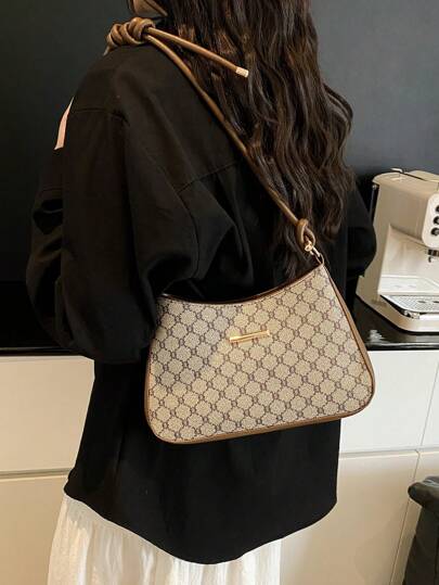 Women Large Capacity Retro Floral Underarm Shoulder Bag, Fashionable Casual Versatile