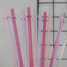 6pcs/12pcs Set Of Plastic Straws, With Straw Cleaning Brush, Pink/Purple/Rose Red Transparent Glitter Straws With Rings, Easy To Clean, Strong Impact Resistance, Reusable Straws, Suitable For 30oz/20oz/16oz Cups, Cups, Water Bottles,School Supplies