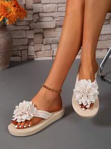 Flower Design Flip Flops For Women, Soft Outdoor Beach Lightweight Comfortable Summer Holiday Seaside Bohemian Slippers