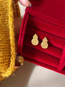 1 Pair Vintage Cracked Ice Golden Gourd Shaped Earrings