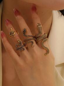 4 Pcs Punk Style Exaggerated Snake Design Ring Set For Men, Suitable For Daily And Party Wear - Black - View 2
