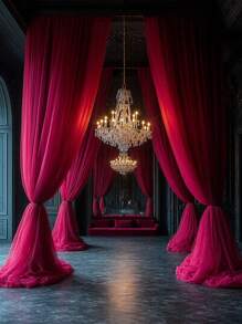 Elegant Burgundy Polyester Sheer Curtain - 100% Woven Fabric, Solid Color Arched Ceiling Decor, Suitable For Wedding Ceremony, Engagement, Valentine's Day, Etc., Wedding Decoration - Burgundy - View 7