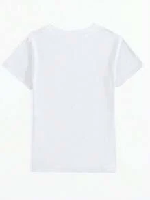 Camiseta con estampado de cerezas y letras, cuello redondo, manga corta, informal, adecuada para mujeres en primavera