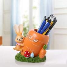1Pc Home Desk Decoration Cute Creative Rabbit Carrot Pen Holder Resin Crafts Ornaments,Back To School,School Supplies - Multicolor - View 2