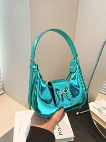 1pc High-End Bow Handbag Niche Underarm Bag New Style Versatile Shoulder Metal Mirror Mini Moon Decoration Lipstick Red Envelope Fashion Cute Personalized Very Suitable As A Gift - Shiny Butterfly Shoulder Bag - View 18