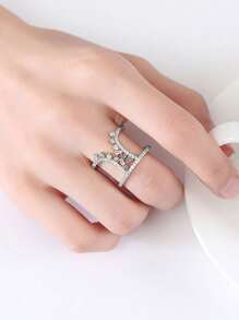 Elegant Asymmetrical Fully Cubic Zirconia Statement Ring, Women Jewelry For Engagement Party, Wedding, And Holiday Gifts - Silver - View 5