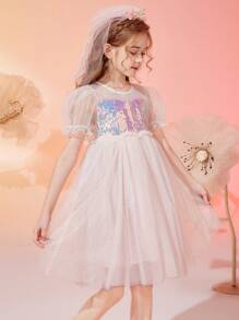 Tween Girls Noble Simple Sequin & Mesh Princess Summer Dress - Pink - View 8