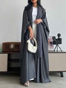 1pc Satin Abaya, Refined Craftsmanship, Elegant High-Quality Material, Fashionable Open Cardigan Design For Women's Daily Wear (Without Hijab),Robe,Modest