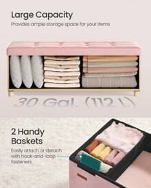 SONGMICS Storage Ottoman Bench, Folding Storage Chest, 15 X 43.3 X 15.7 Inches, Foot Rest Stool, 30 Gal. (112 L), Velvet Surface, For Bedroom, Entryway, Living Room - 粉色 - 查看 5