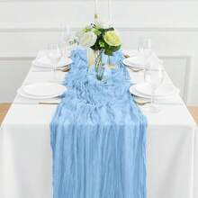 1/2/3 Stücke Käsewäsche Tischläufer, beige Boho Stil Gaze Käse Wäsche Land transparente Tischdecke für Hochzeit, Feiertag, Abschlussfeier Dekoration - Himmelblau - Übersicht 12