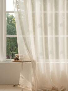 1 件装轻薄横梁窗帘，木质亚麻纹理，适用于阳台、茶室 - 米色 - 查看 6