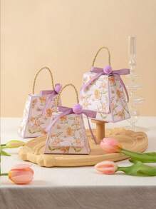 3 件装，豪华手绘花卉主题婚礼糖果盒，配有精致别针和毛绒球，婚礼礼物，生日派对周年纪念礼盒，圣诞巧克力饼干包装盒 - 彩色 - 查看 14