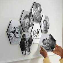 4片现代六边形定制照片印刷陶瓷砖，防水马赛克相框，横向，PVC材质，无需电源，易于墙面安装，适合馈赠亲友 - 彩色 - 查看 3