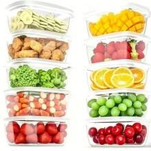 10pcs Stackable Food Storage Containers With Lids, Plastic Lunch Boxes, Suitable For Grains, Meat, Fruits, And Vegetables - Dishwasher And Microwave Friendly - Multicolor - View 14