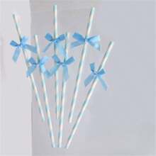 6pcs Elegant Bowknot Straws, Dessert Table Decor For Birthday Party, Pudding Cups, Paper Cups, Cupcakes, Bowknot Straw Stick, Various Party Straws