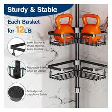 Corner Tension Pole, 4-Tier Rustproof Shower Organizer Storage ForShower Bathtub Shampoo,56 To 113 Inch Adjustable Floor Standing Shower Shelves Black - Multicolor - View 2