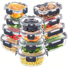 Recipientes de almacenamiento de alimentos de vidrio rectangulares con tapas, manuales, a prueba de fugas, herméticos al aire, aptos para microondas, horno, congelador y lavavajillas, lavado a mano, sin electricidad, para preparación de comidas, despensa, cocina, almuerzo, bento