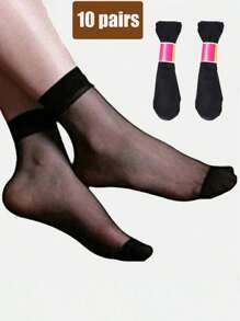 10 pares de medias cortas transparentes para mujer, en color negro y nude, ligeras para primavera/verano, calcetines cortos casuales transparentes (Sin tarjeta)