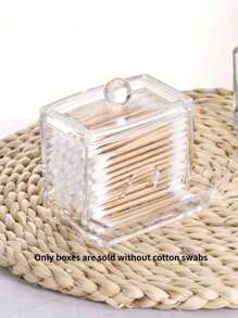 1 pieza Soporte acrílico para hisopos con tapa de bambú, dispensador pequeño transparente para hisopos, soporte plástico para palillos para los oídos, recipiente de almacenamiento para mondadientes, organizador decorativo de encimera para baño