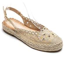 花卉蕾丝草编凉鞋——夏日优雅舒适 - Natural - 查看 3