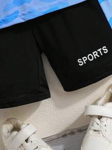 Boys' Lightweight Breathable Round Neck Top With Splicing Loose Shorts, New Soccer Sports Training Quick-Dry Outfit