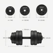SONGMICS Set di Manubri 20 kg, 30kg o 40kg, Ricoperti con Plastica PE, Pesi per Fitness Palestra - nero - Visualizzare 6