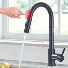 Touch Sensor Kitchen Faucet, Kitchen Mixer With Pull-Out Spray, Stainless Steel High-Pressure Single-Lever Mixer 360° Swivel