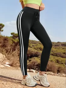 Summer Workout Women's Compression Tights, Butt Lifting Waist Shaping Sports Leggings, Outdoor Cycling Pants, Digital Printed Pants, Moisture Wicking & Breathable, Suitable For Gym, Outdoor Cycling, Running, Yoga, Extreme Sports And Commuting - Black - View 2