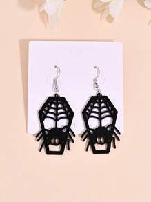 1 paar gotische donkere stijl doodskist & spin hanger oorbellen voor vrouwen, punk spinnenweb holle oorbellen voor Halloweenfeest