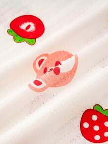 1pc Baby Girls Cute Bear Print Jumpsuit, Soft Modal Fabric Short Sleeve & Shorts Summer Lightweight One-Piece Outfit, Suitable For Indoor And Outdoor Use - White - View 7