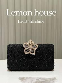 Spring New Sparkling Rhinestone Decor Small Clutch Bag, Elegant Party Evening Purse For Wedding Bride, Suitable For Formal Occasions Like Gala, Party, Wedding - Black - View 1