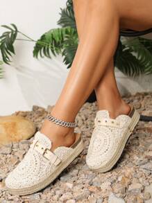 Bohemian Mesh Embroidery Thick Sole Slip-On Retro Mules Beach Leisure Holiday Style Women's Sandals