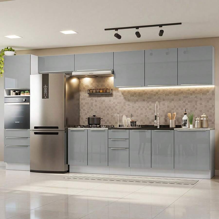 Cocina Integral Modular Madesa Lux 400cm Bg Color Blanco/gris - Blanco y Gris - Ver 1