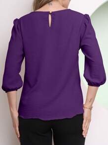 MARILYN MONNA Women's Blouse Tailored Simplicity Elegant Social Basic Crepe 3/4 Princess Sleeve Tamires - 紫羅蘭色 - 查看 2