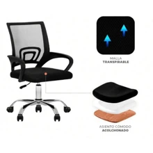 Silla de Oficina Ergonómica con Respaldo de Malla y Base Metálica – Ajustable, Giratoria y Transpirable - Negro - Ver 6