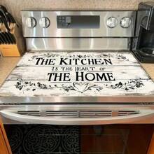 1pc Durable Polyester Gas Cooktop Panel Protector, The Kitchen Is The Heart Of The Home Wood Grain Design - Heat & Scratch Resistant, Easy To Clean - Fits Any Kitchen, Stovetop Protector